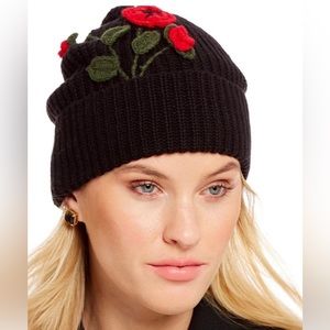 Kate Spade NEW YORK Floral Knit Hat, Crochet Poppies; NWT